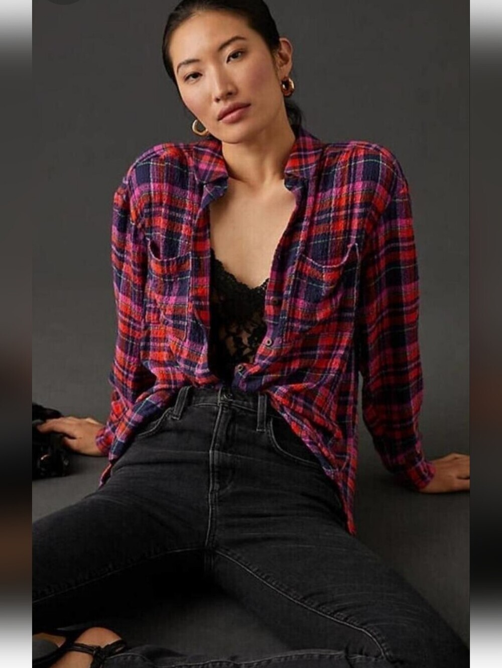 Anthropologie Pilcro Oversized Plaid Buttondown Top